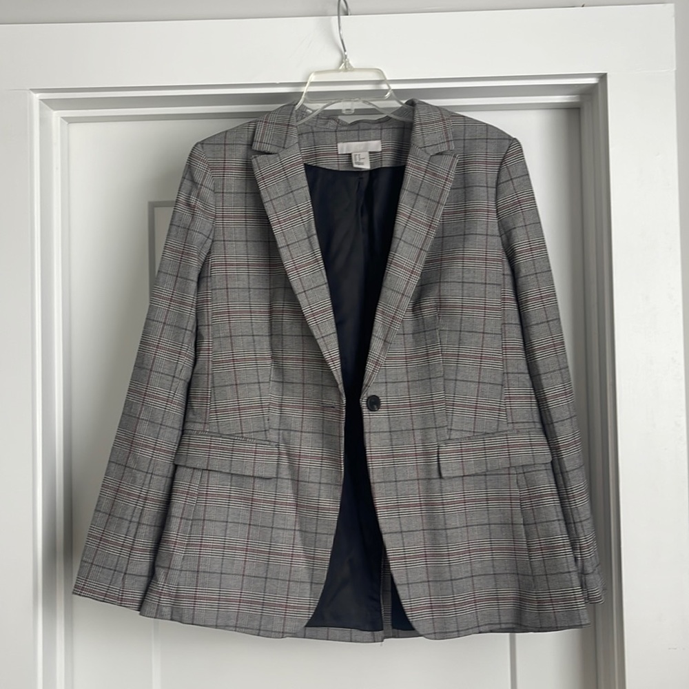 H&M Plaid Gray Blazer